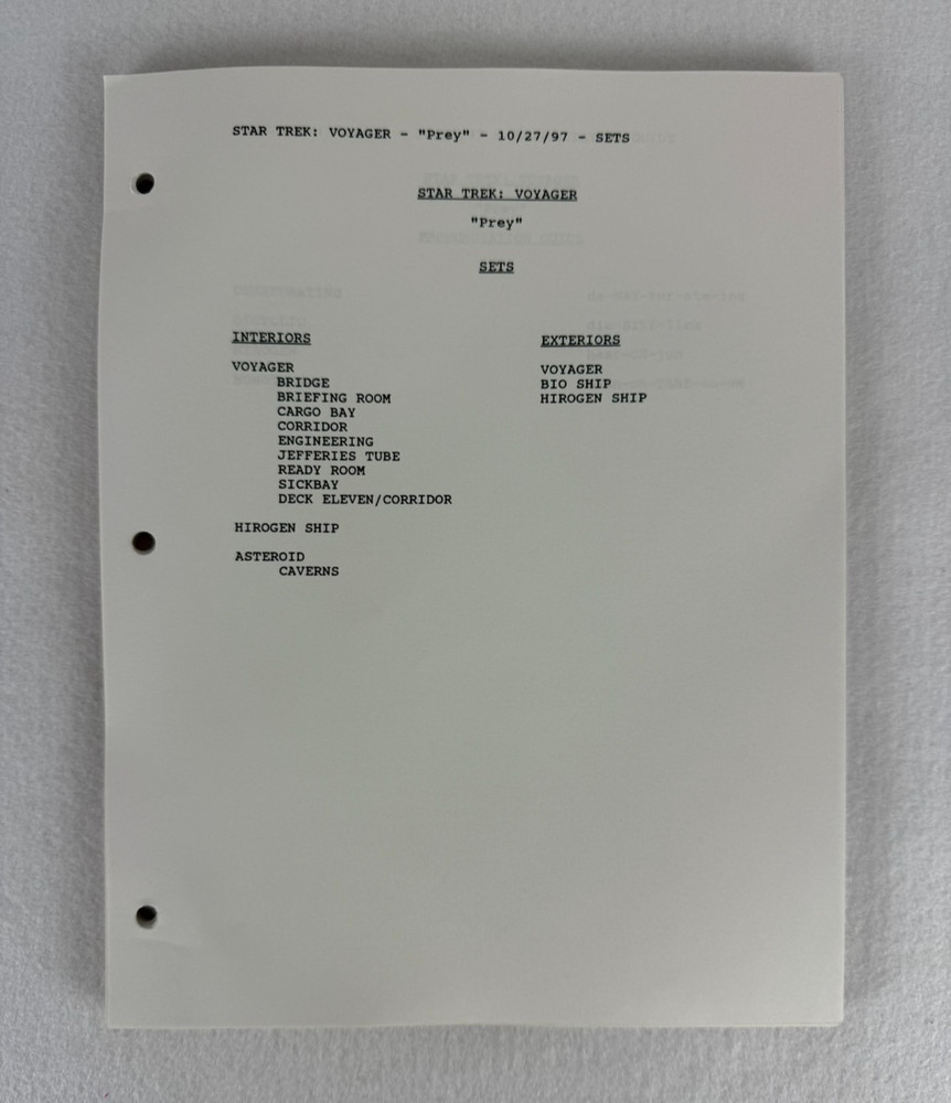 Star Trek Voyager “Prey” Final Draft Script (10/27/1997)