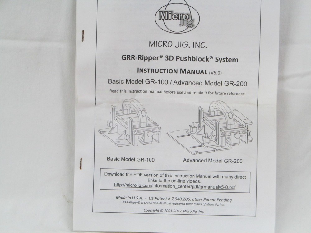 Micro Jig GRR-Ripper Advanced Plus Push Block System - Model #GR-230Y - NOS