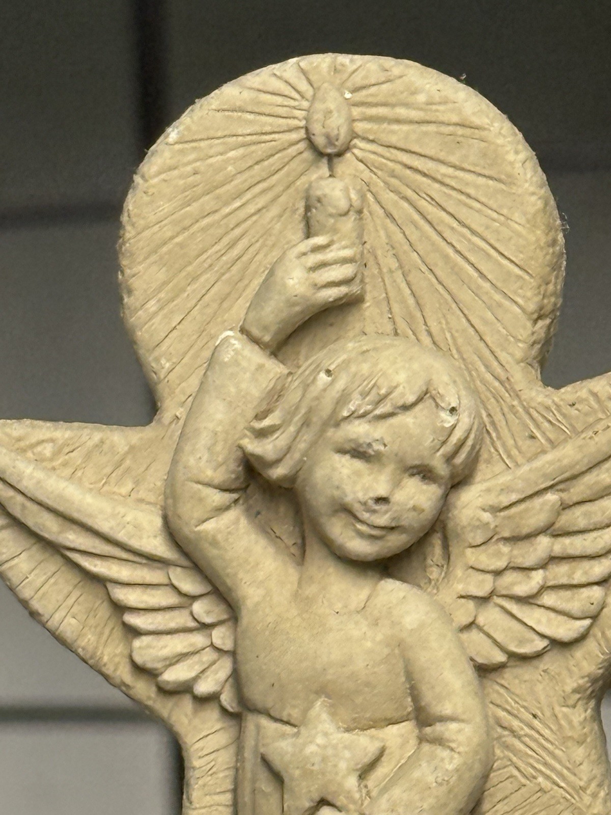 Hand Cast Stone Snowflake Shaped Ornament W/Angels Wall Decor By George CARRUTH