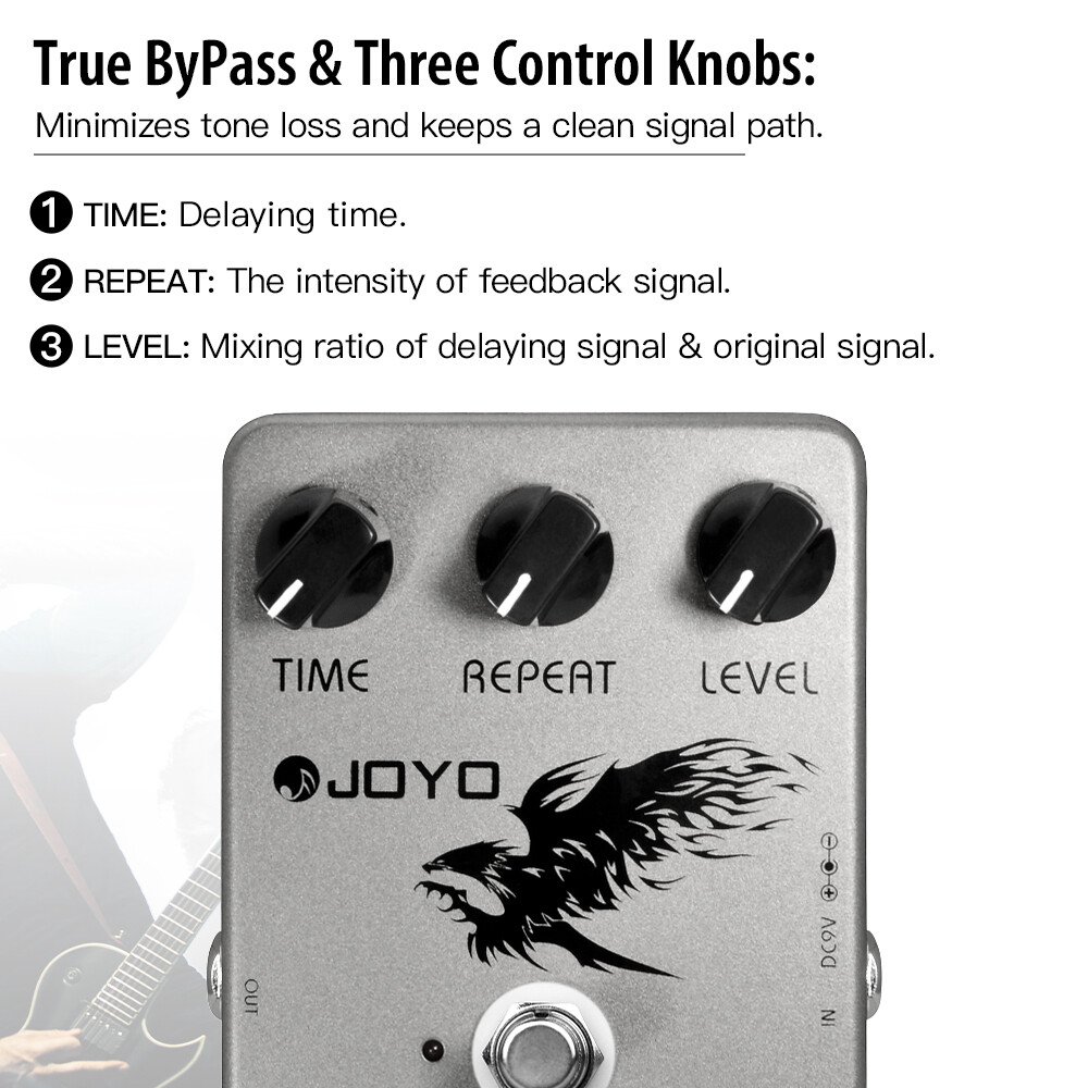 JOYO Digital Delay Guitar Pedal Range True Bypass Time/Repeat/Level Open Box