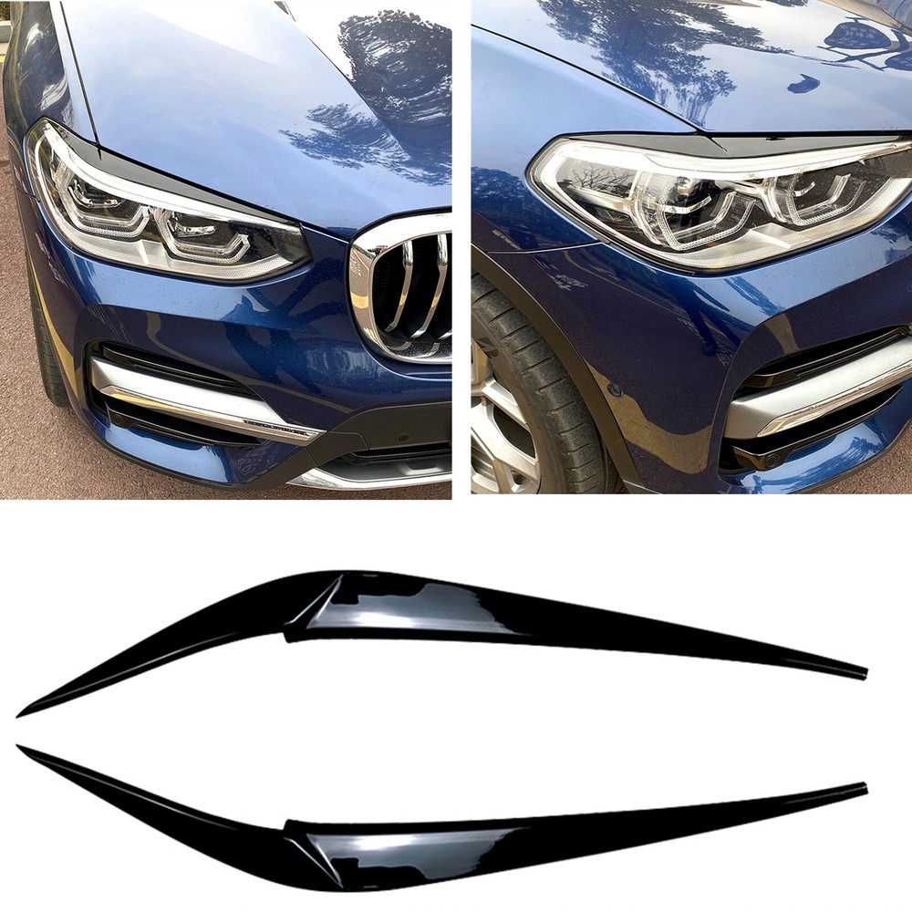2x Gloss Black Headlight Eyelid Cover Trim For BMW X3 X4 G01 G02 2018-2022