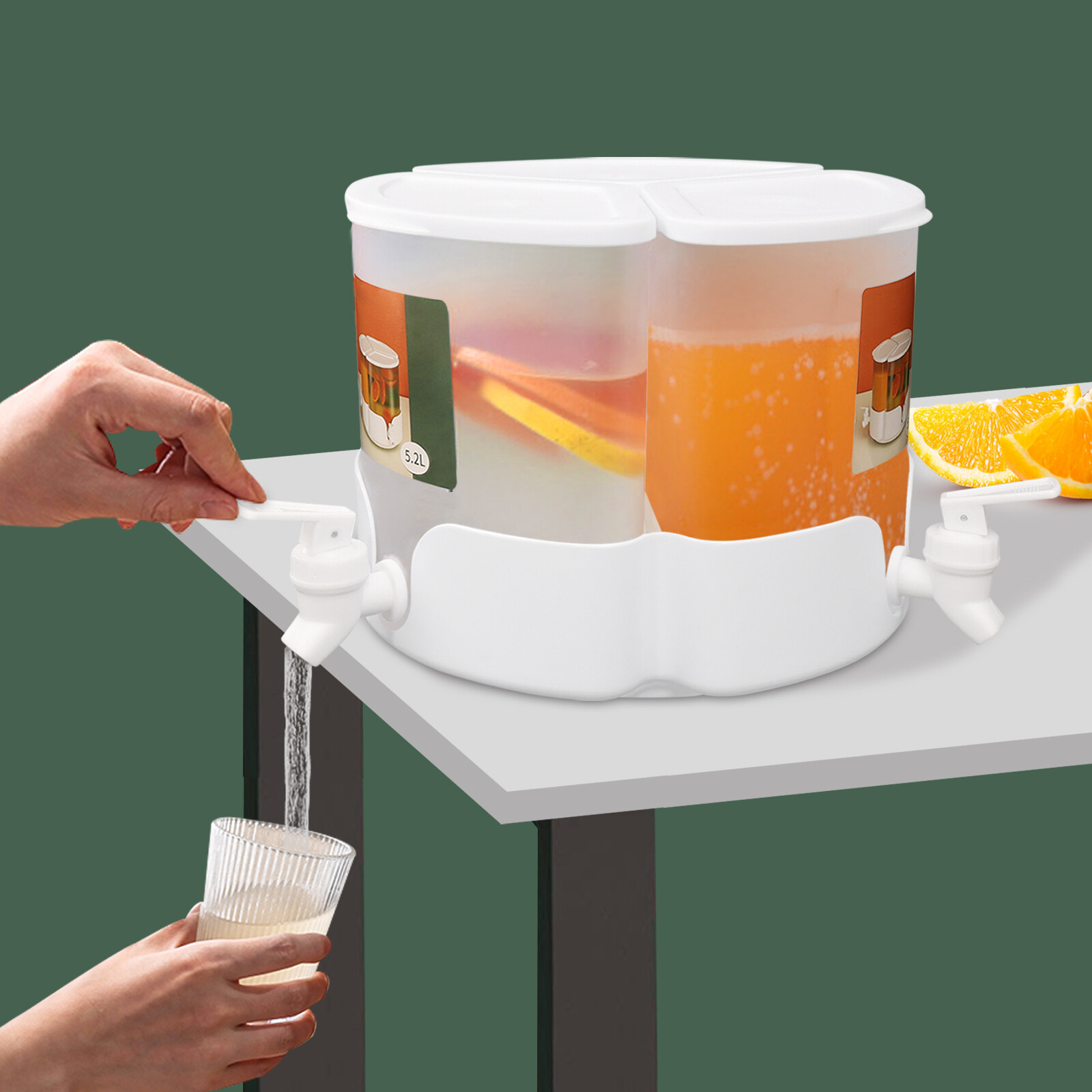 360° Rotation Juice/Drink Dispenser 5.2L 3-in-1 Beverage Dispenser W/ 3* Faucets