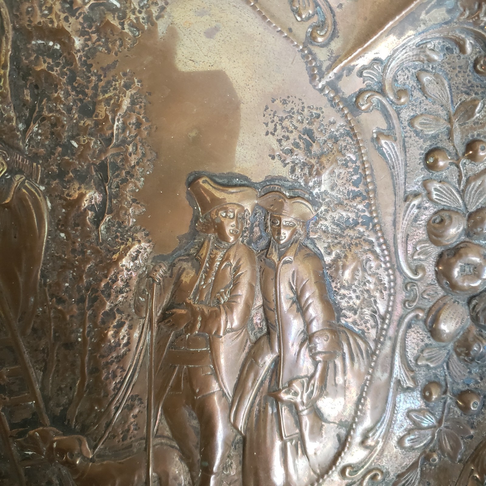 Large Antique Embossed Copper Wall Art