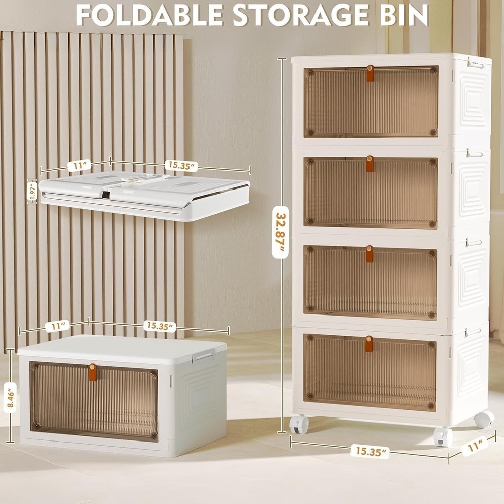 Chic 4-Tier Storage Bins, 23QT - Stackable & Easy Access with Magnetic Doors
