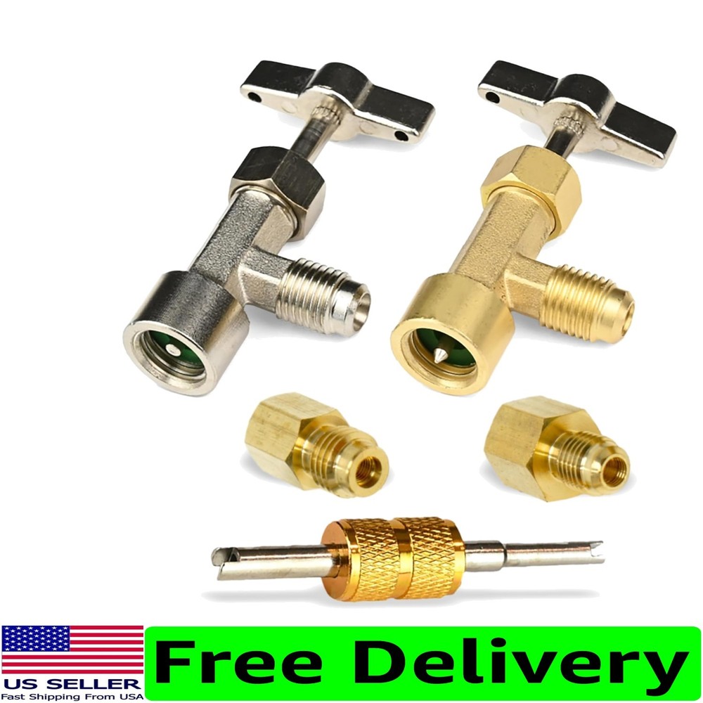 R134A Self-Sealing Adapter Kit with Valve Core Tool – Durable Brass Construction