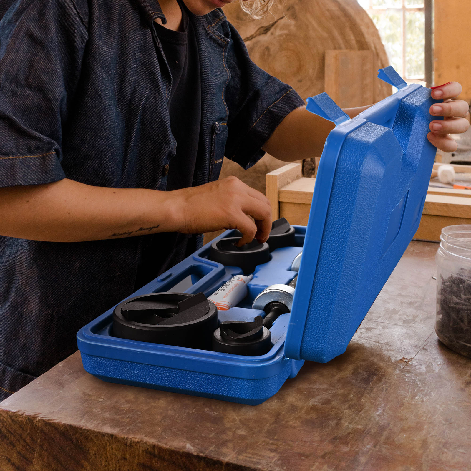 Yescom 6 Ton Manual Knockout Hole Punch Driver Kit 1/2" to 2" 6-Die Conduit