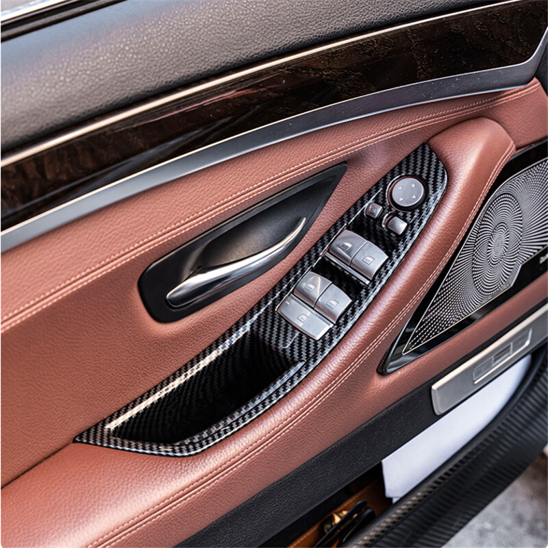 Inner Door Panel Handle Pull Trim Cover For BMW F10 F11 520i 528i Carbon Fiber