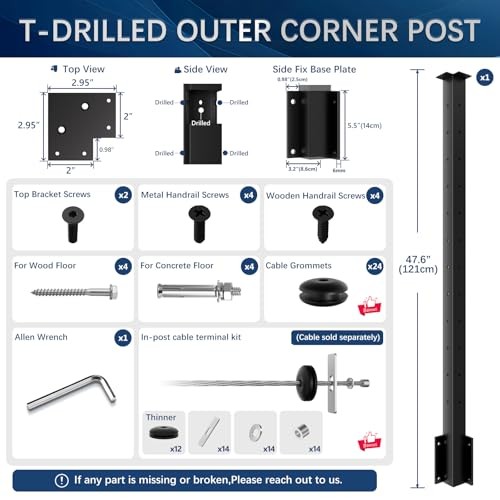 Side Mount Inner Corner Post (Post Body 47.6"), 42" 1 Corner Post-Inner-1 Pack