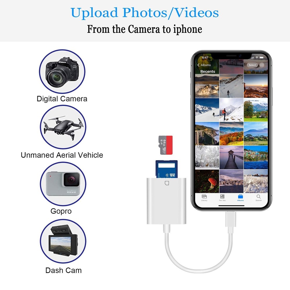 Lightning to SD Card Reader for Select iPhone, iPad and iPod Models (Support ...