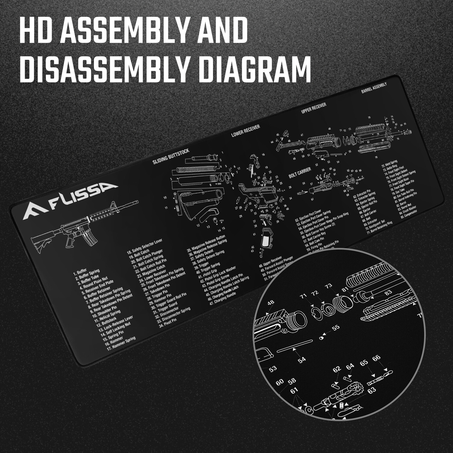 FLISSA 8PC Gun Cleaning Mat Set For Glock AR 12"x36" Gun Cleaning Bench Non-Slip