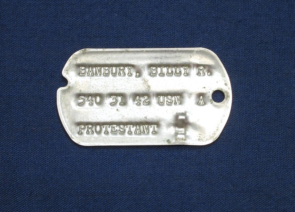 WWII USN Single Dog Tag - Billy R. Banbury 42