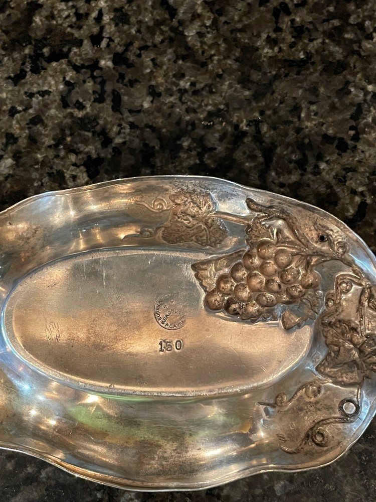 Antique Eureka Silver-Plated Small Serving Tray Dish Bowl Grapevine Pattern 5.5"