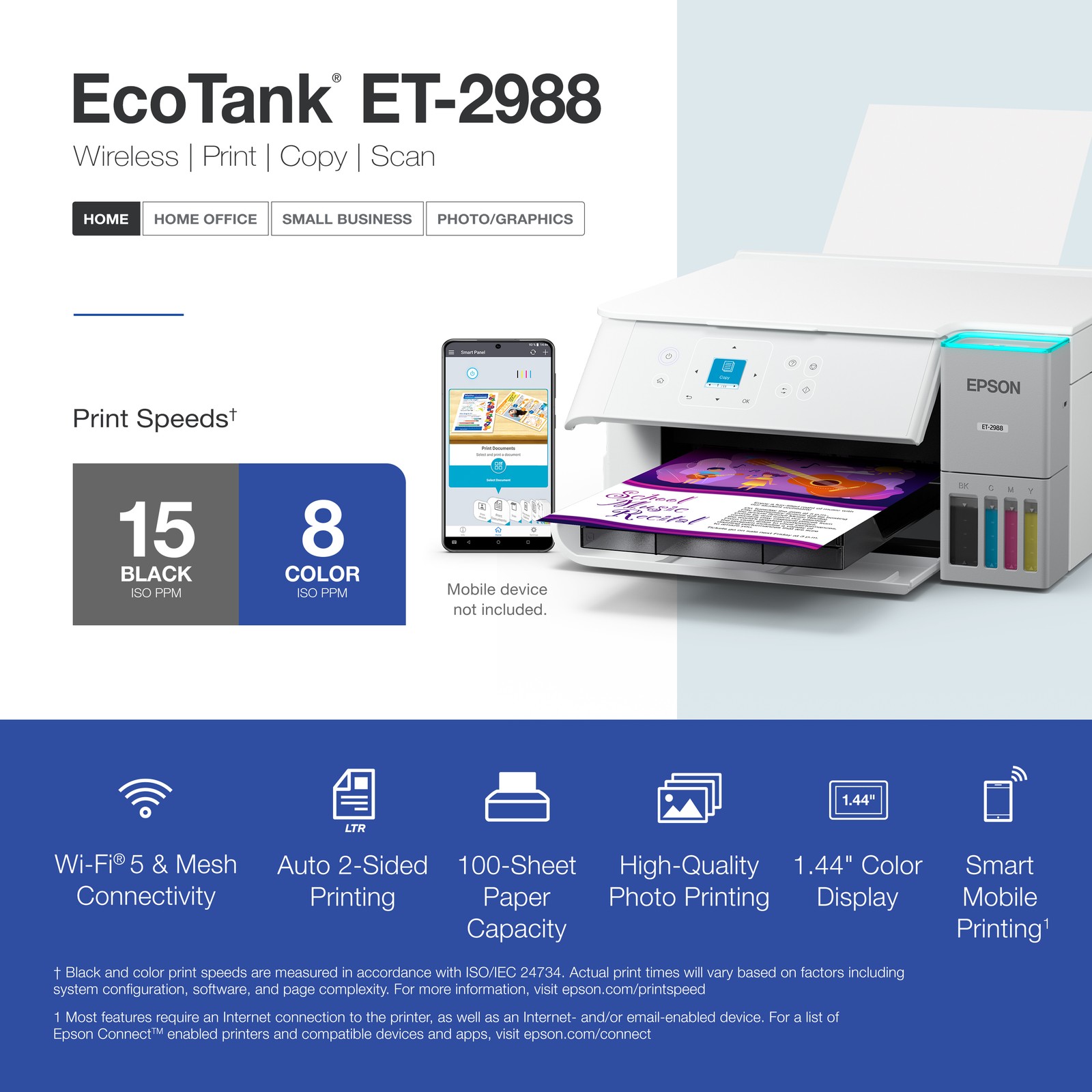 Epson EcoTank ET-2988 Printer - White - Certified Refurbished