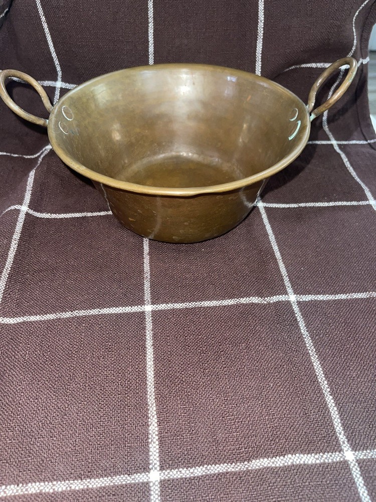 Primitive Hammered Copper Pot w Double Handles Rounded Bottom Rustic Farmhouse