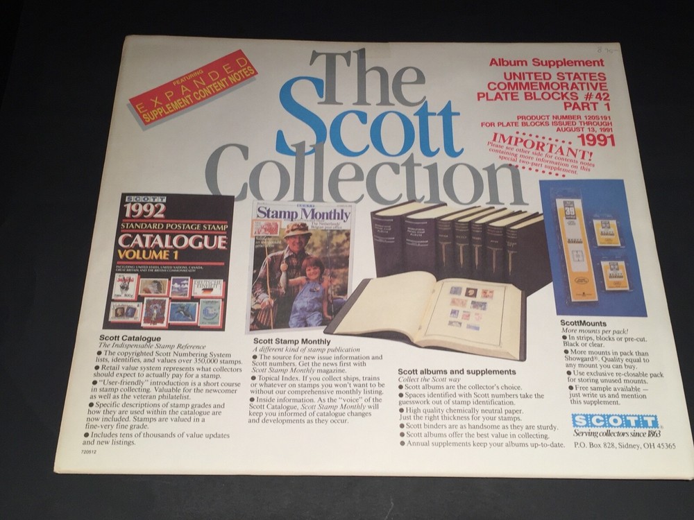 Scott Plate Block Commemorative Album Pages Quad Drilled Suppl. #42-1991-Part 1