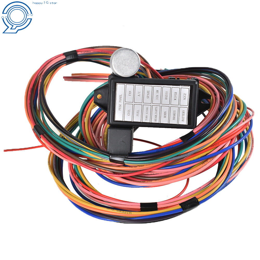 14 Circuit Universal Wire Harness 14 Fuse 12v Street Hot Rat Muscle Rod Wiring