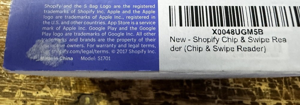 Shopify Chip and Swipe Credit Card Reader Wireless White Model S1701 - NEW