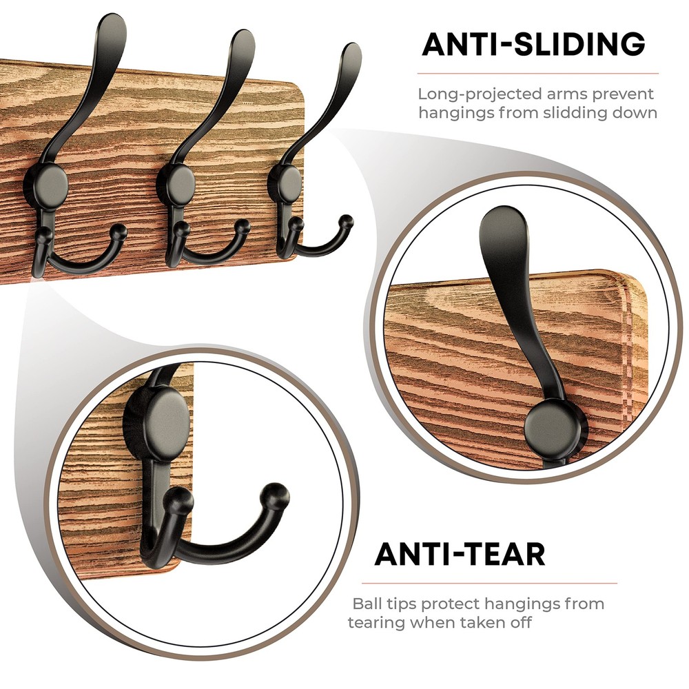 Rustic Coat Rack Wall Mount – Solid Pine Wood Wall Coat Rack with 5 Triple Ho...