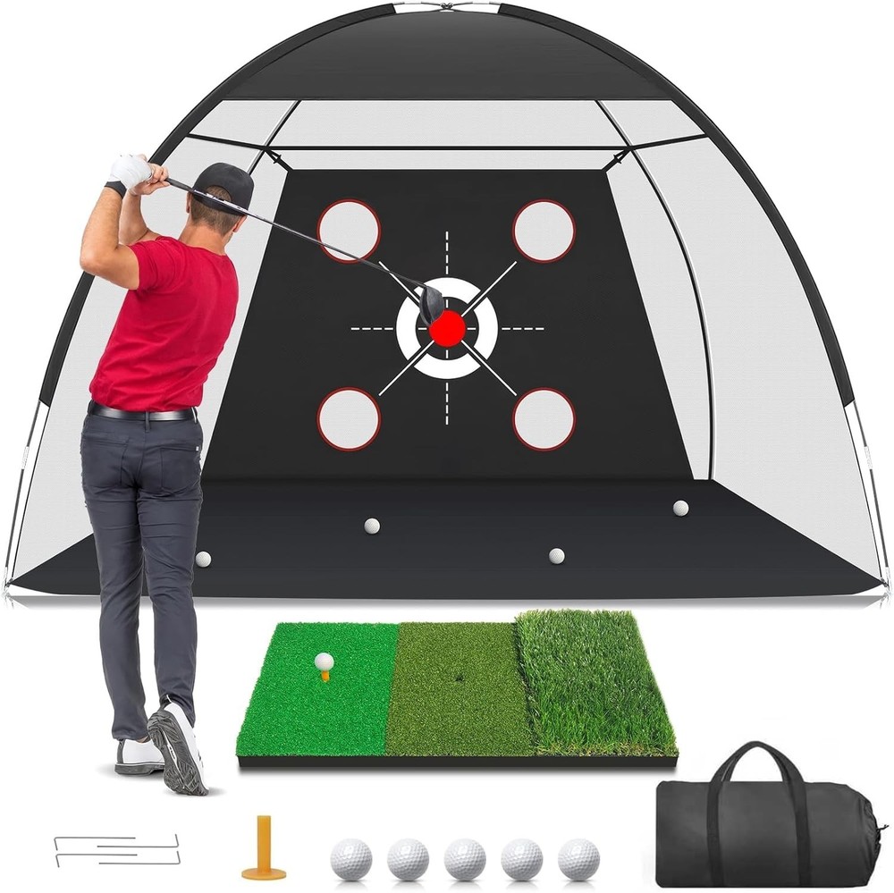 Golf Net, 10x7FT with Golf Practice Mat, Hitting Aid Nets for Backyard Drivin...