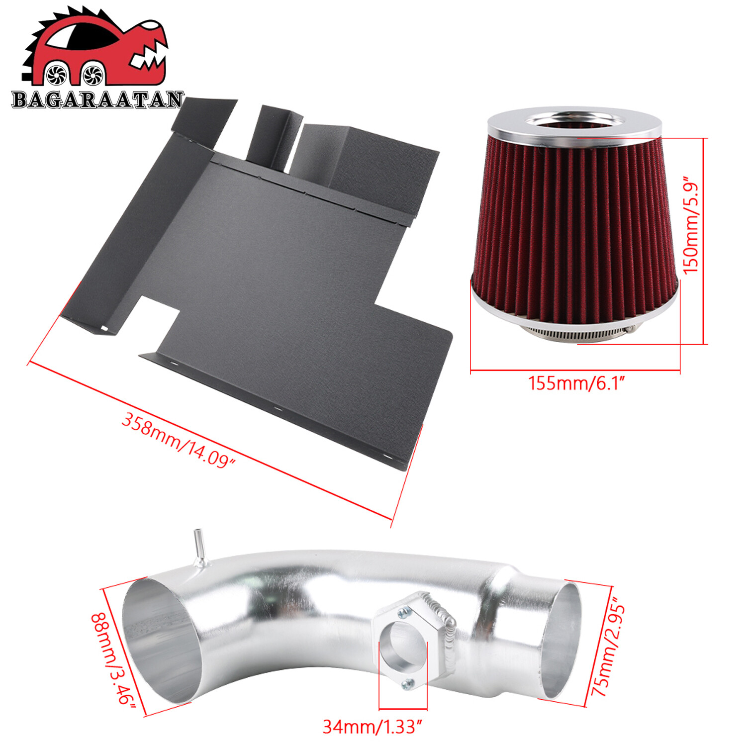 For BMW 128i 328i 07-11 / 330i 2006 3.0L Cold Air Intake System Kit +Heat Shield