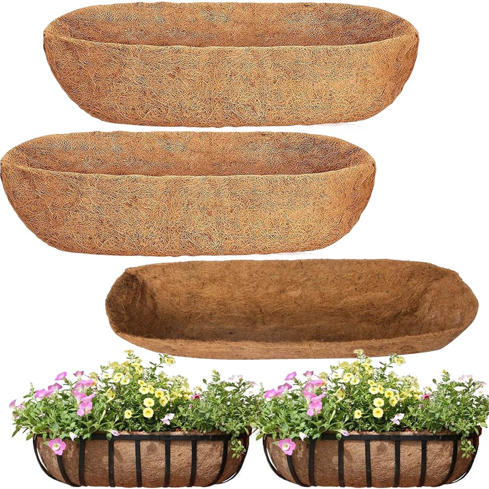 3Pcs Trough Coco Liner Wall Planter Replaceable Coco Liner for Window Box Basket