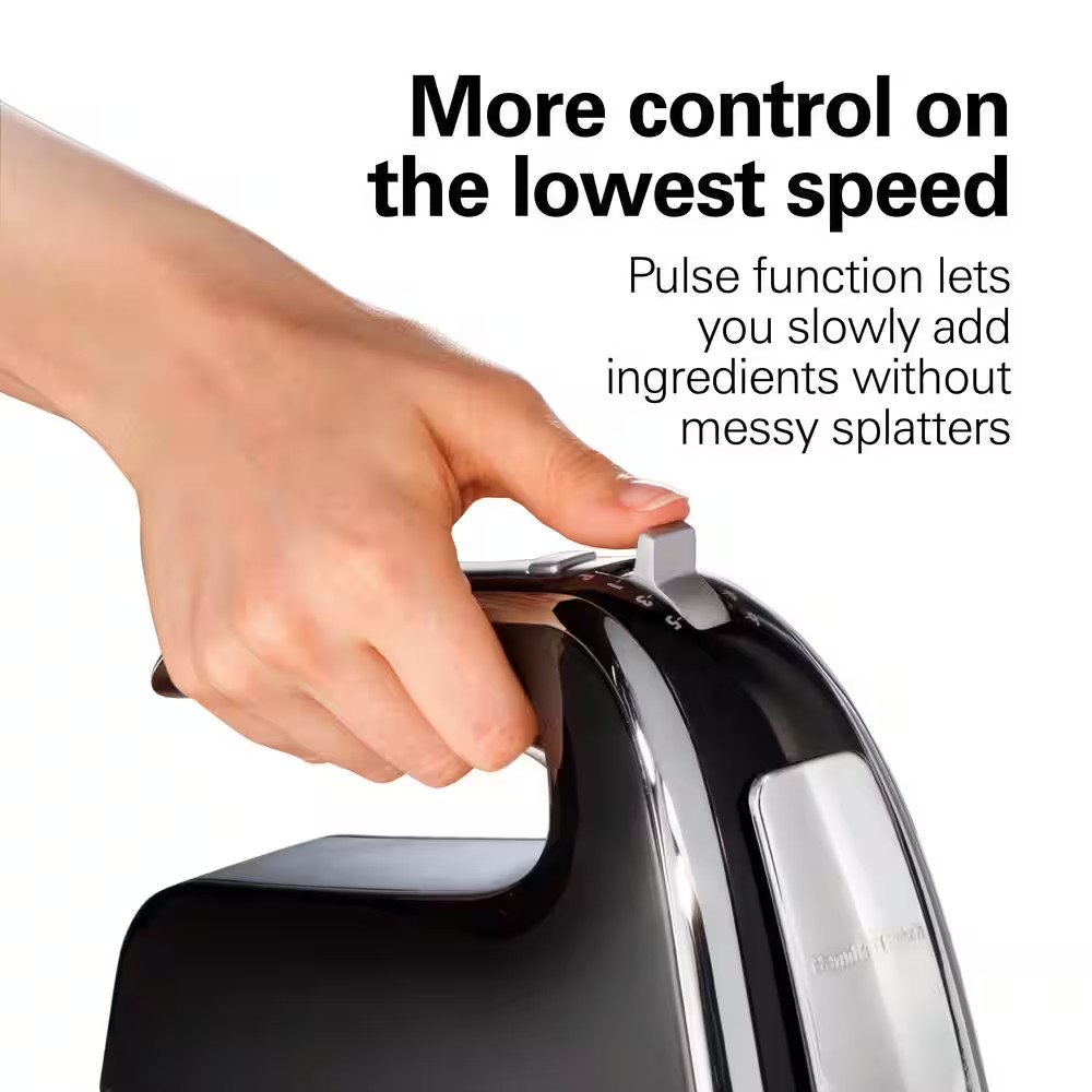 6-Speed Black Hand Mixer with Snap-On Case