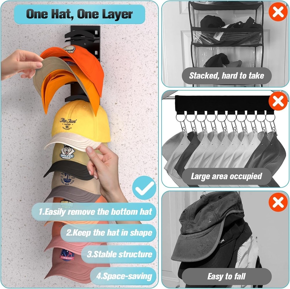 Versatile Baseball Cap Holder - 2-Pack Wall Rack with Strong Adhesive Support