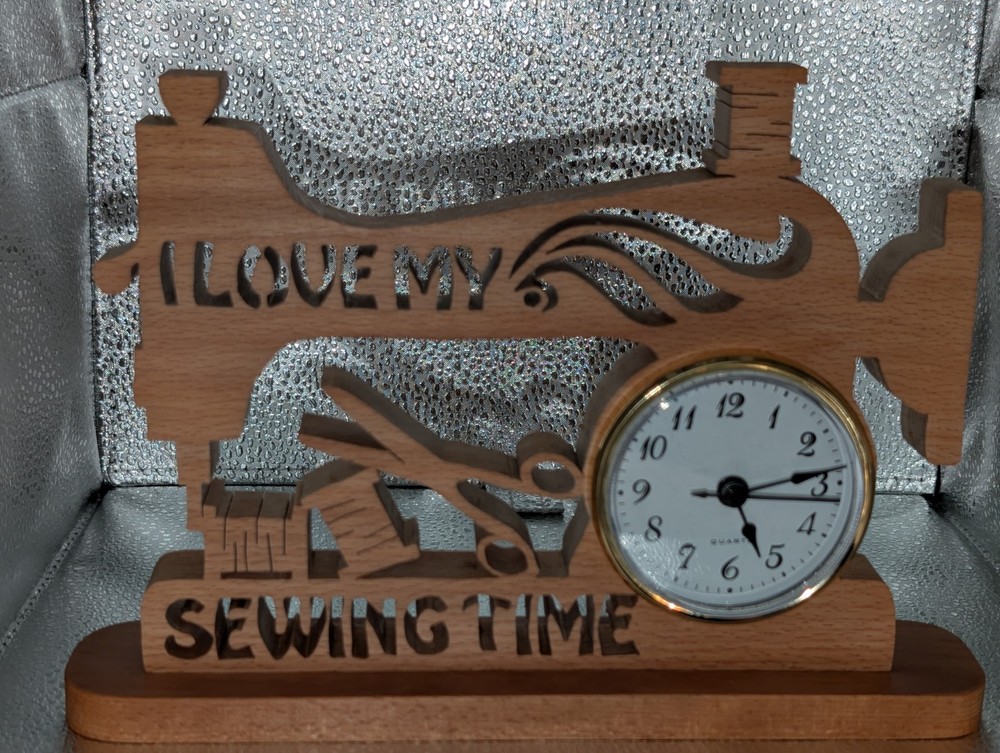 Handmade scrollsawn Wood Sewing Clock
