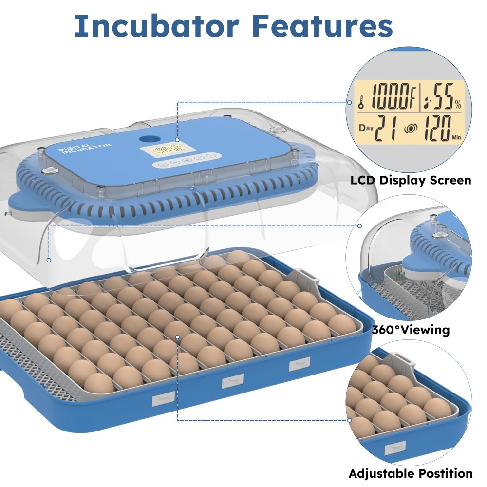 70 Egg Incubators for Hatching Eggs Automatic Egg Turning Built-In LED Candler