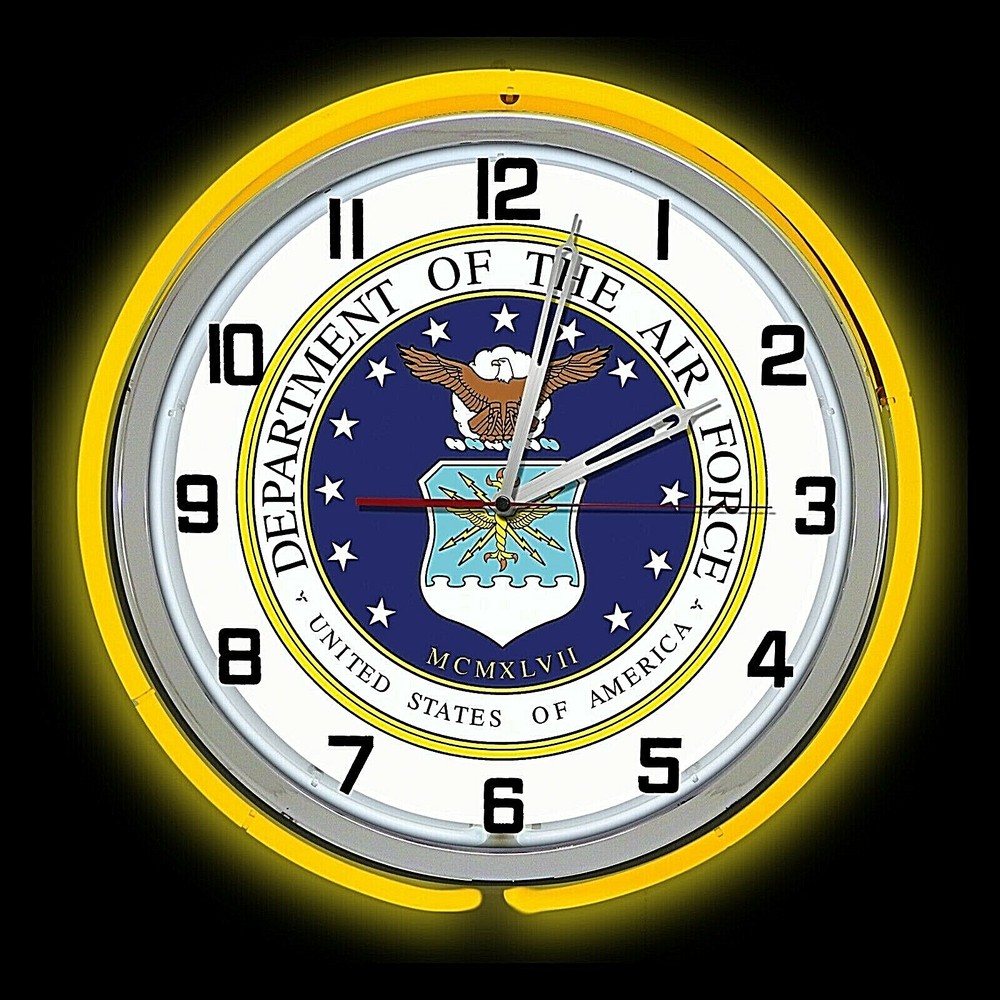 19" United States Air Force Sign Yellow Double Neon Clock