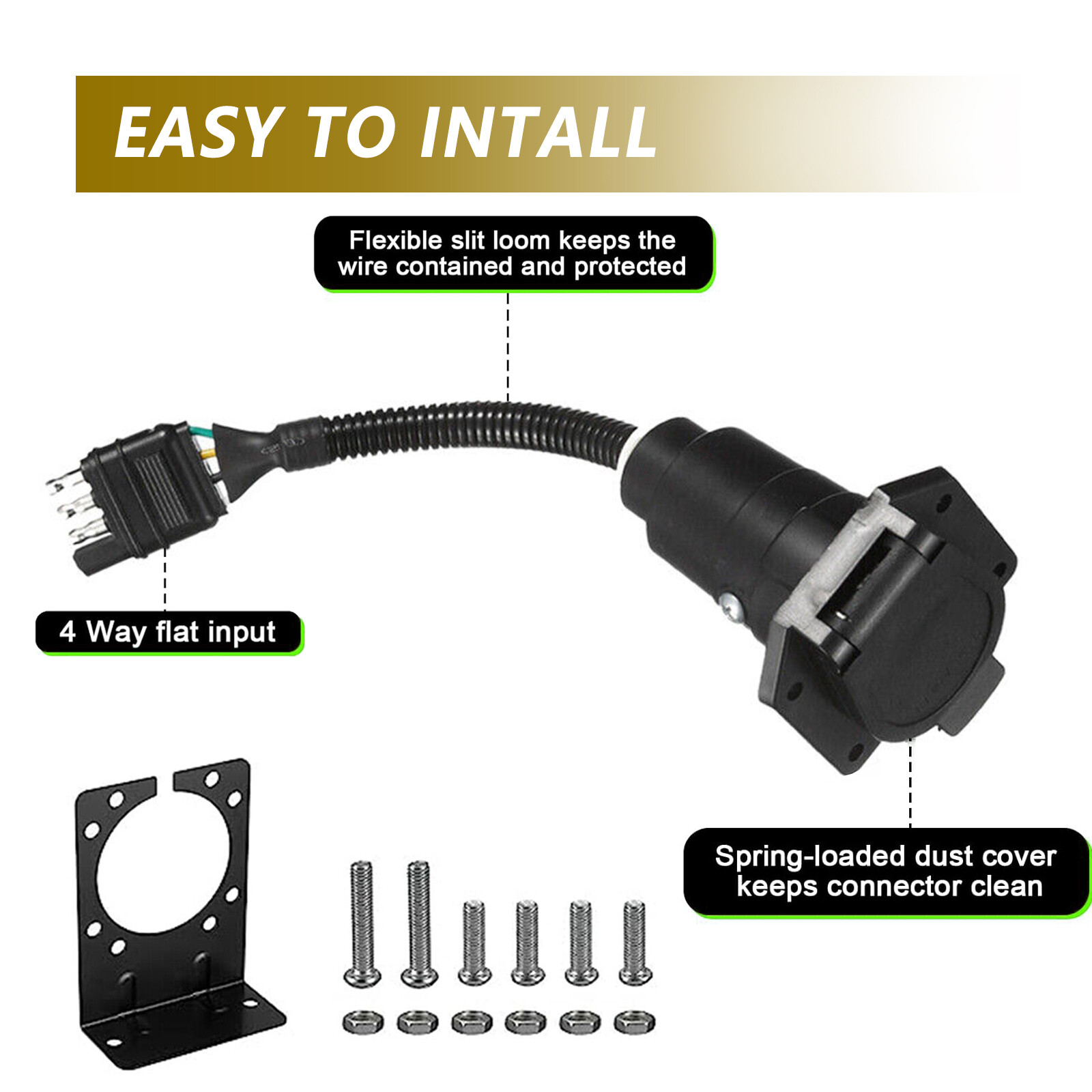 4 Flat to 7-Way Blade Trailer Tow RV and 4-Way Plug Connector Adapter Wire Truck