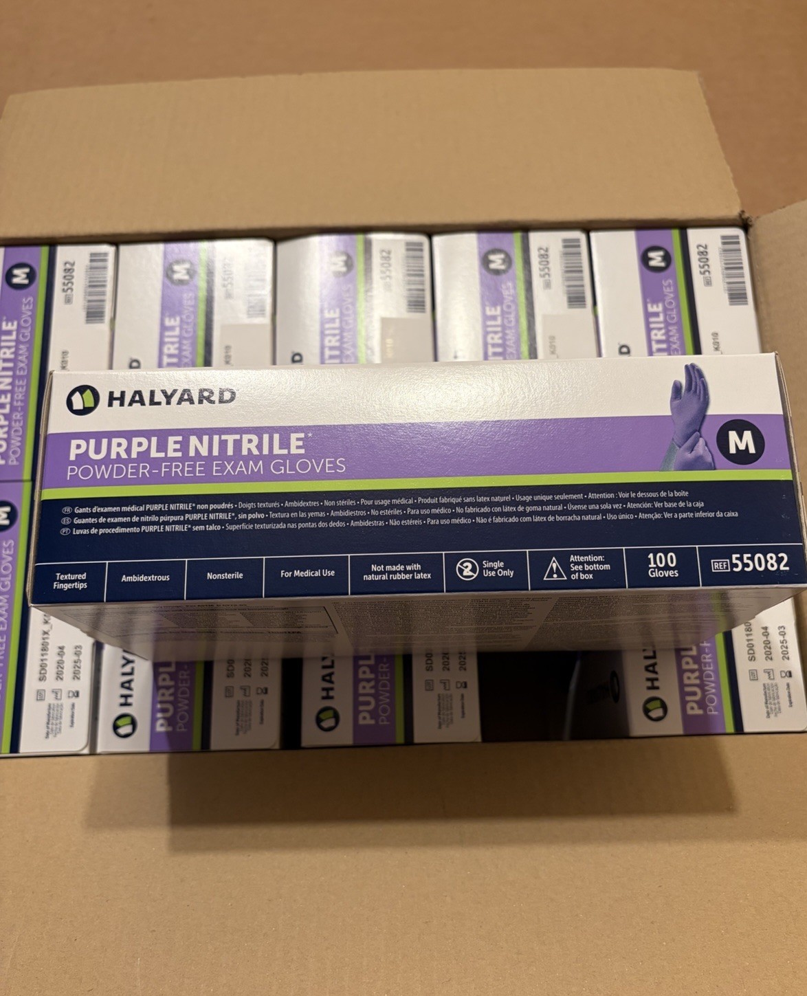 HALYARD PURPLE NITRILE Gloves Powder-Free 55082 10 Boxes (1000ct) Sz M Exp 3/25