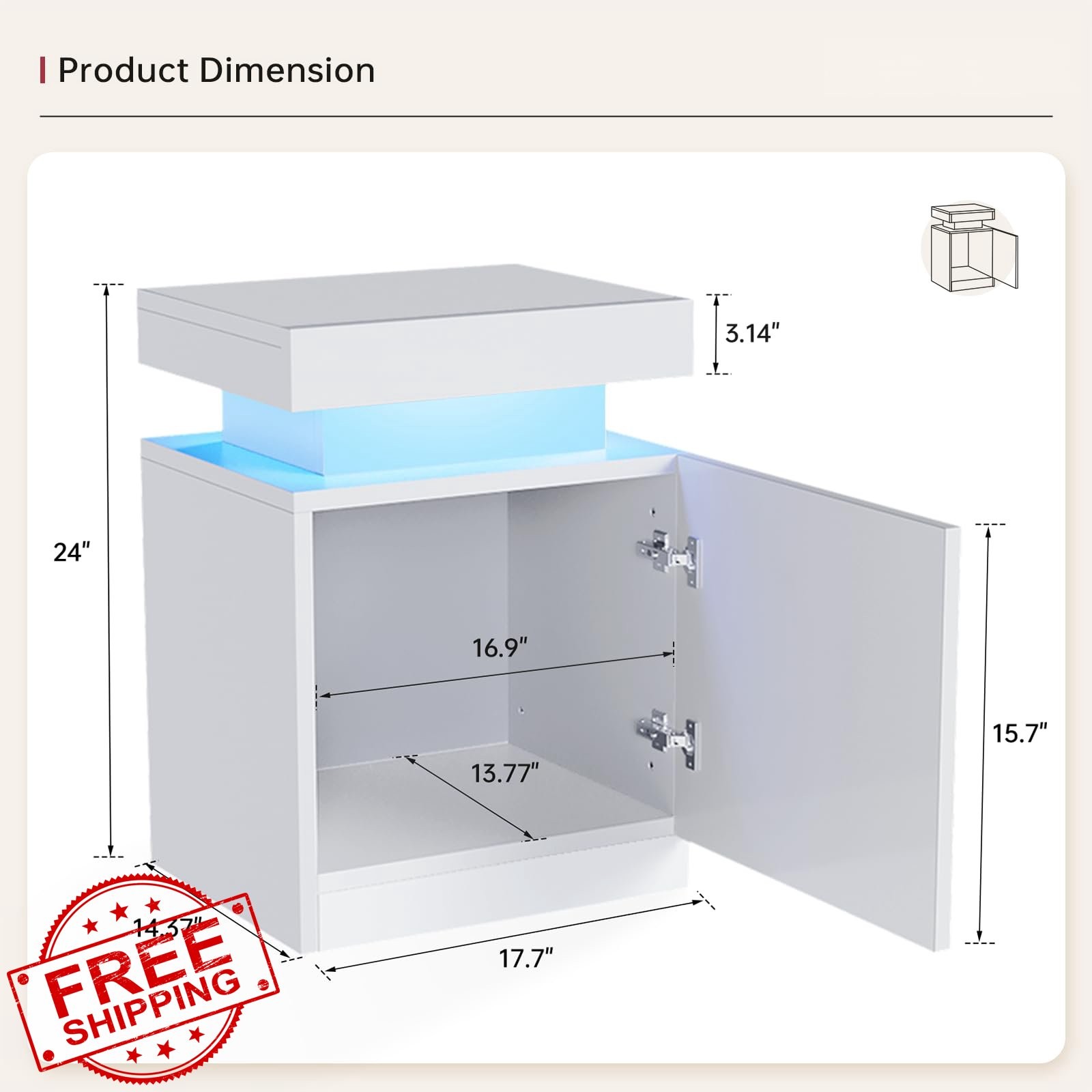 OneBlis Nightstands Set 2 White High Gloss LED Lights