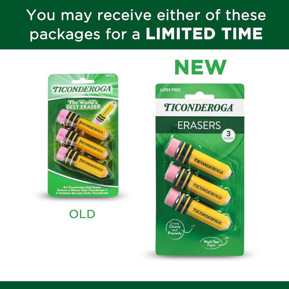 3 Count Yellow Pencil Shaped Erasers (38953)