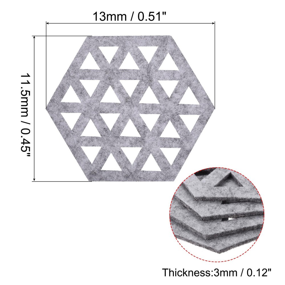 Felt Coasters 4pcs Hexagonal Coasters Coasters, Light Grey