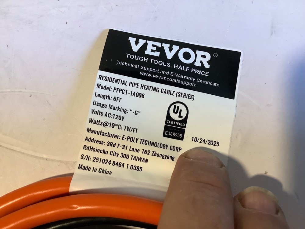 Vevor Pipe Heating Cable 6 ft , PFPC1-1A006