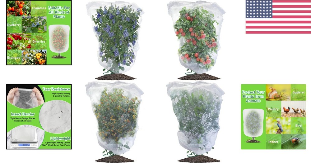 4 Pack Drawstring Plant Protection Netting for Blueberries & Vegetables