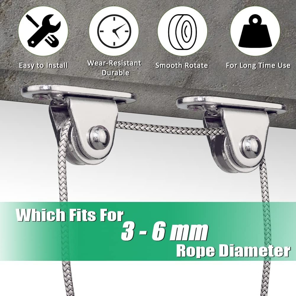 4PCS Small Pulley Block Silent Wall Ceiling Mount Pulley with Bearing Fixed Pull