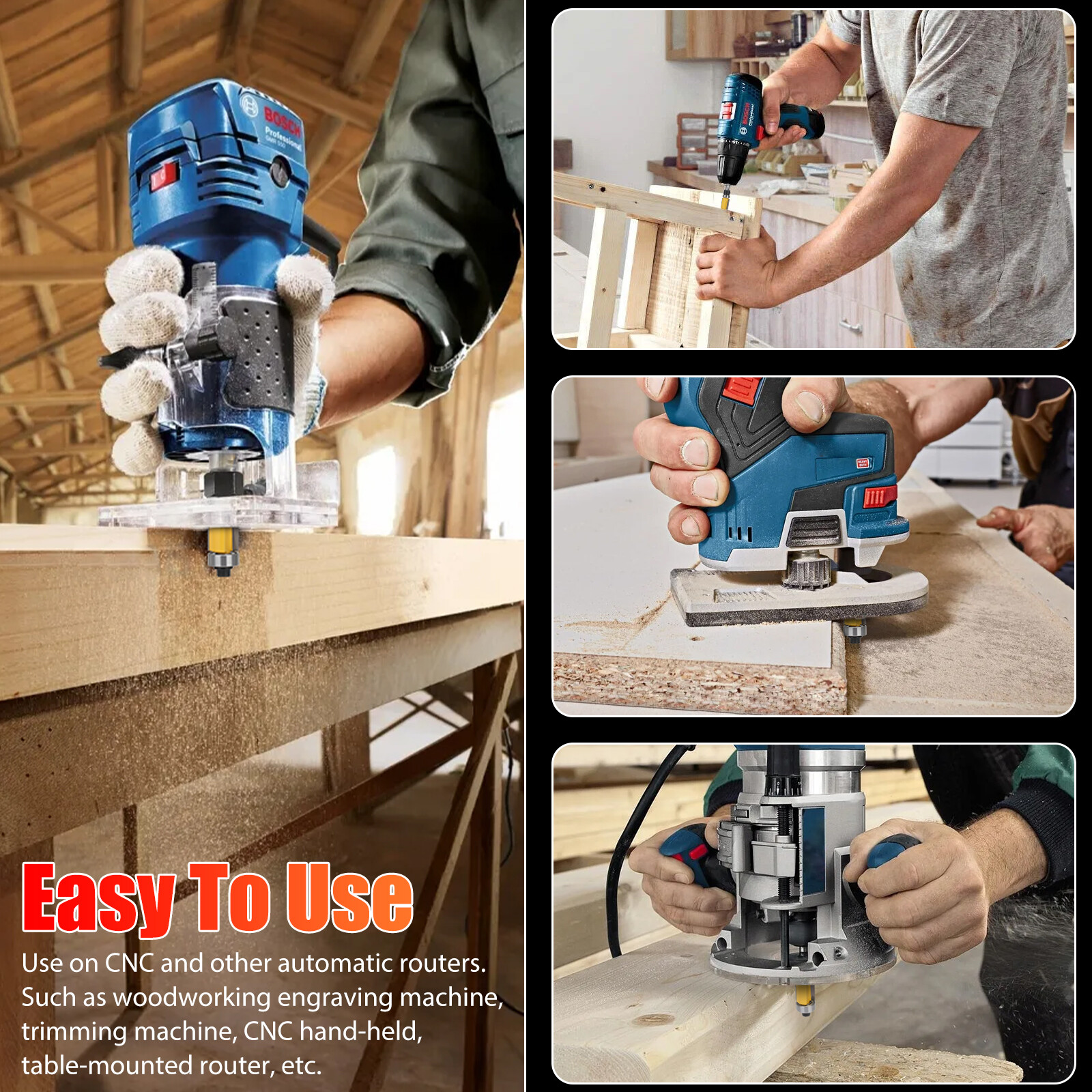 2Pcs 1-1/2" 1/4" Shank Flush Trim Top Bottom Bearing Router Bit Woodworking Tool