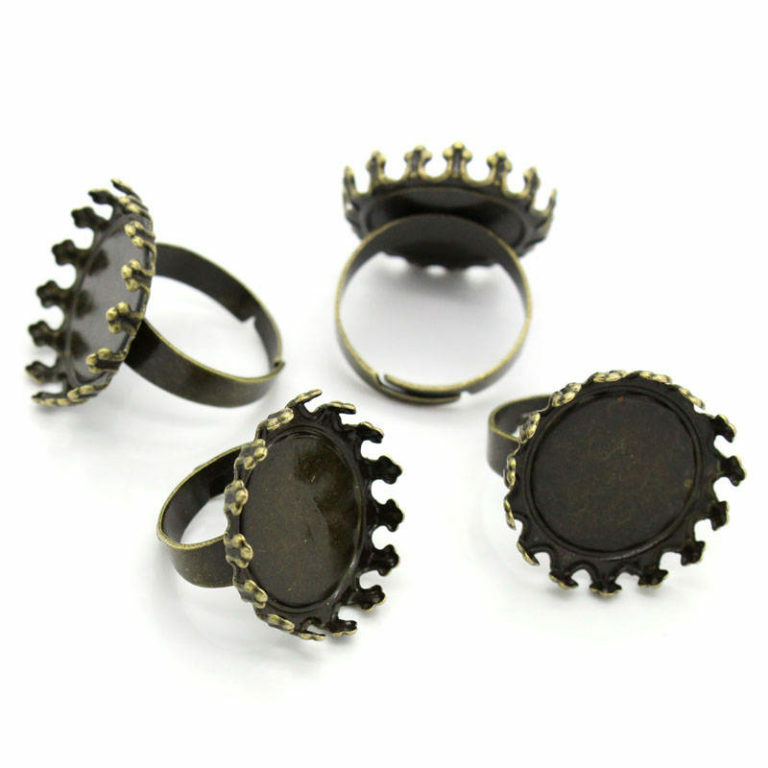 5 pcs. Antique Bronze ADJUSTABLE Cabochon Setting Bezel RING bases Size 7.5