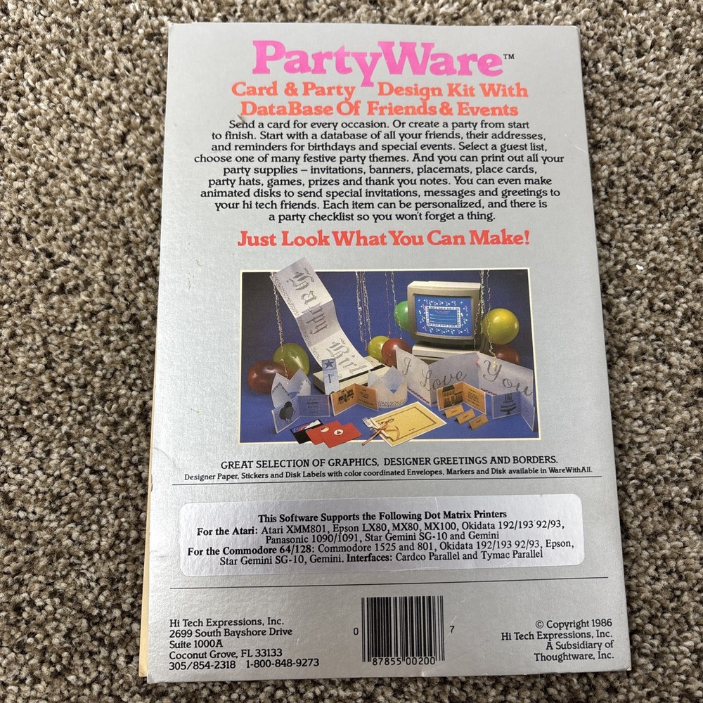 Hi Tech Expressions Party Ware, Party supplies maker, Commodore 64 atari 400