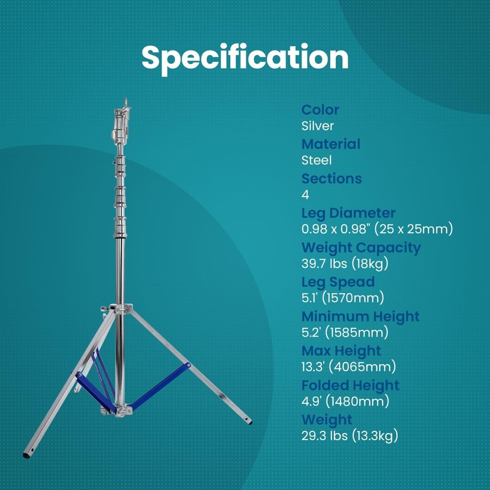 13.3' High Cine Stand Pro with Leveling Leg and Combo Head, Silver
