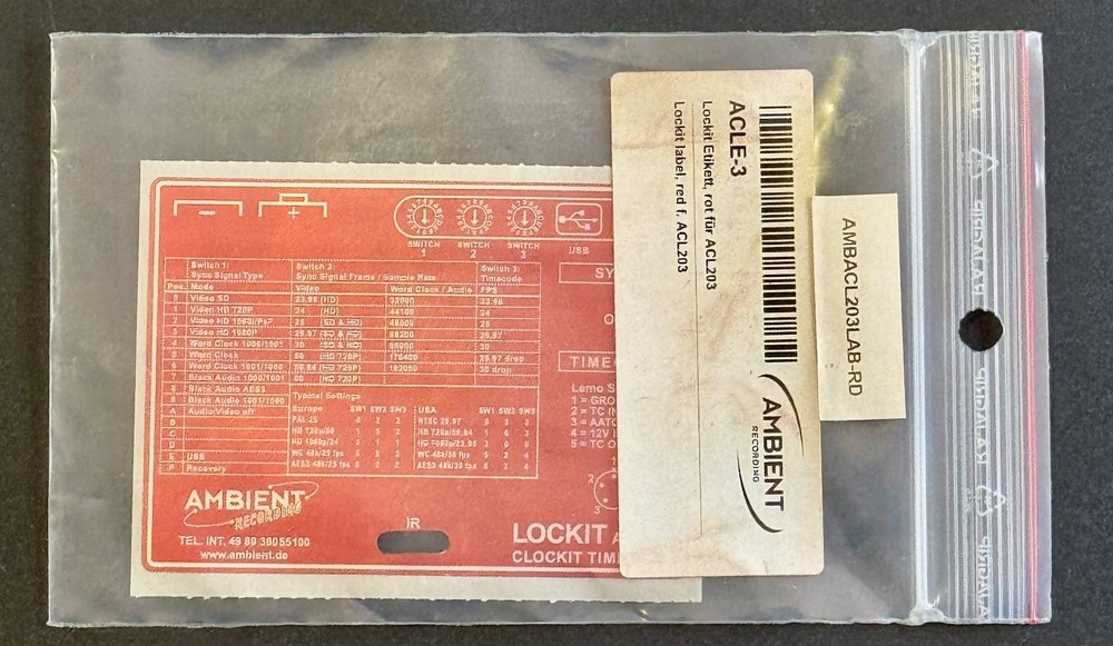 Ambient Lockit 203 Clockit Timecode/Sync Box Label ACLE-3 (NEW)