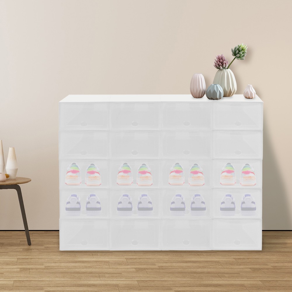 Stackable Shoe Storage Box Durable Plastic Sneaker Display Case Organizer 20pcs