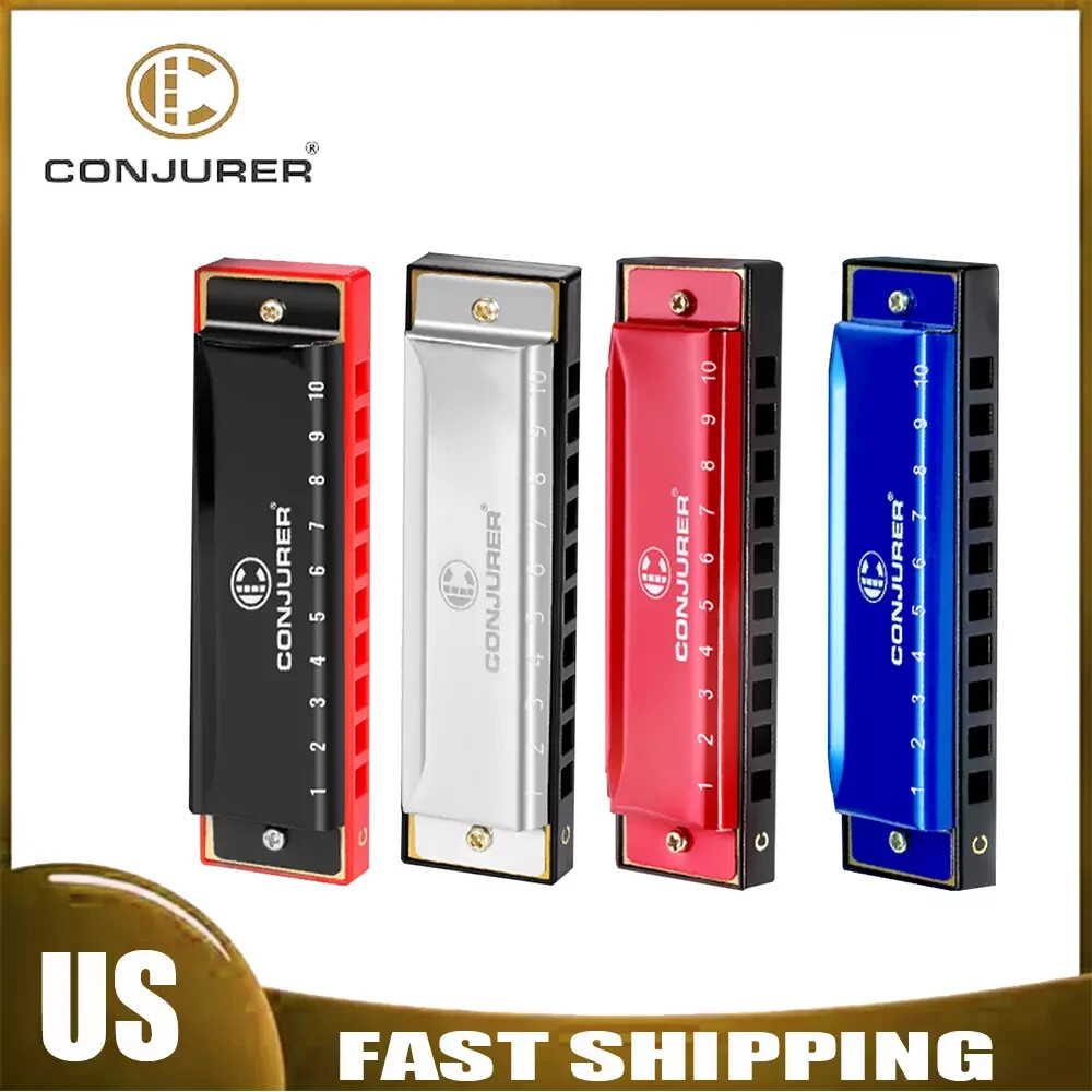 CONJURER Blues Harmonica for Beginner 10 Hole Key C Diatonic Harmonica with Case