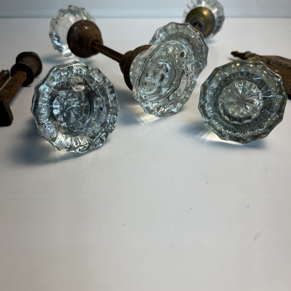 Antique Glass Door Knobs Lot With Victorian Hinge