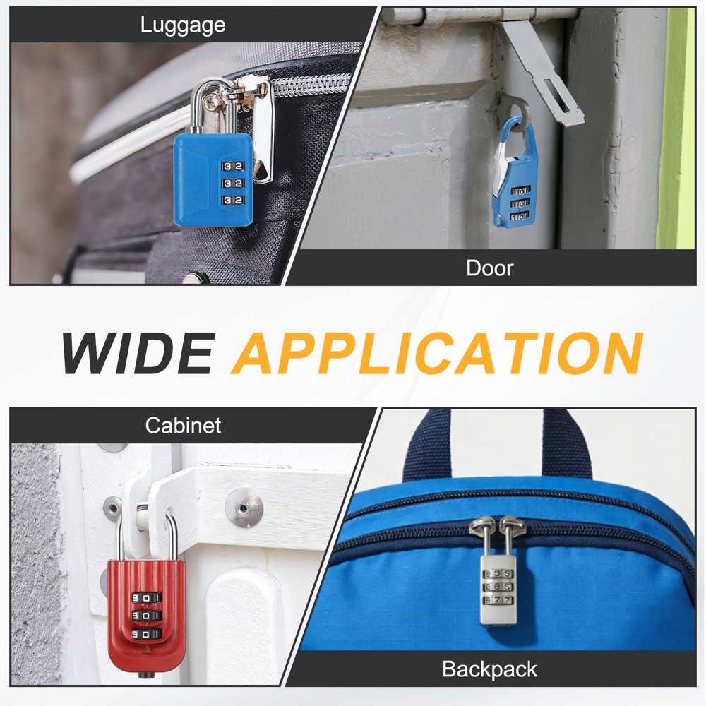 4pcs Resettable 3 Digit Plastic Combination Padlock, Gray (60 x 32mm)