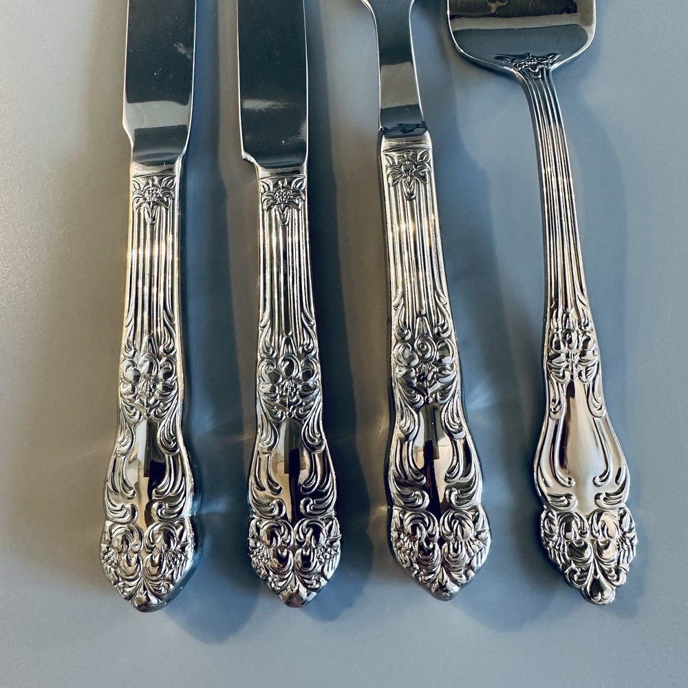 4 Pc Reed & Barton HAVERSHAM Stainless Flatware Serving Fork Knife Knives Forks