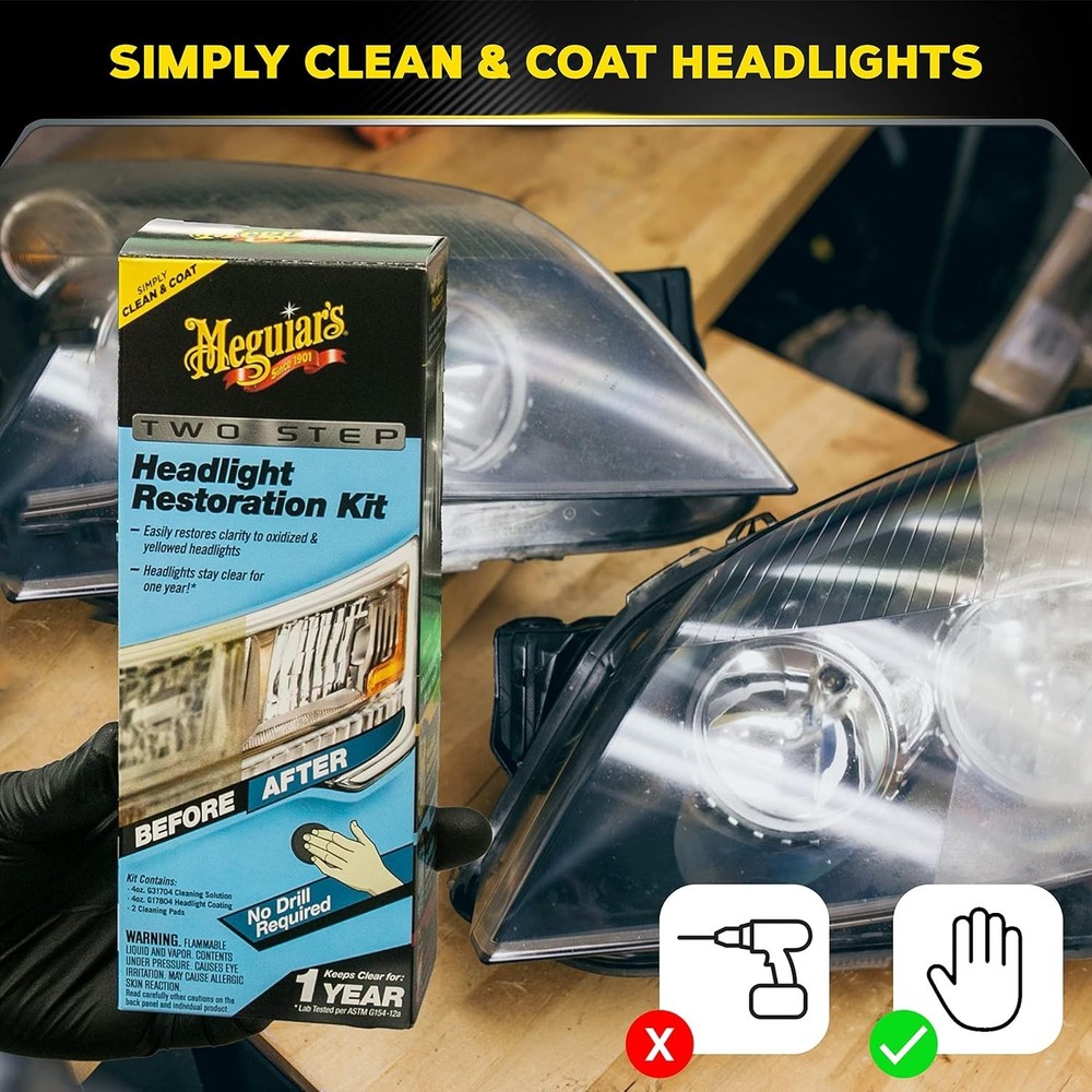 Meguiar's Two Step Headlight Restoration Kit, Clear – Cleaning Solution, 4 Count
