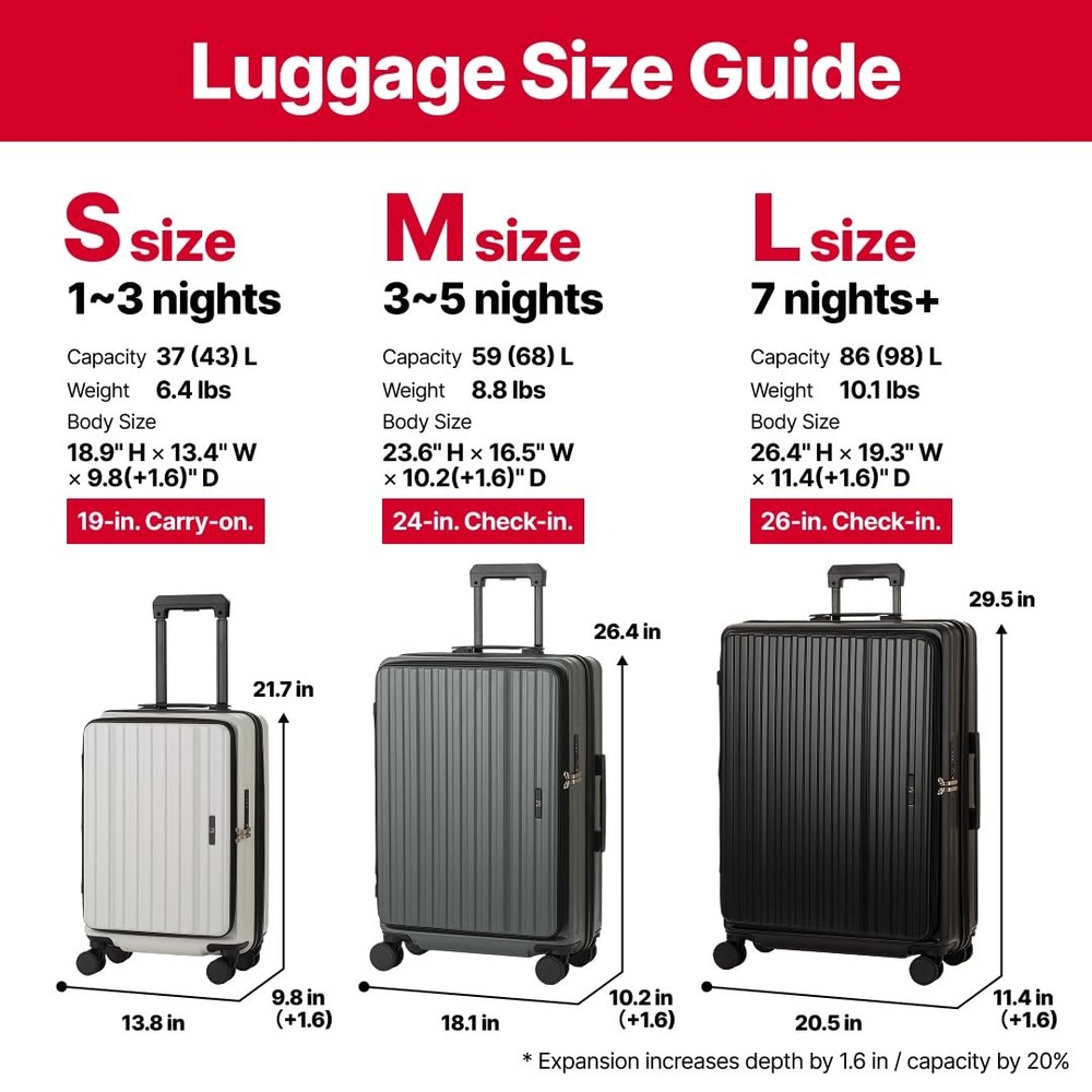 24" Checked Luggage, Front Opening Expandable Hardshell Suitcase with Spinner...